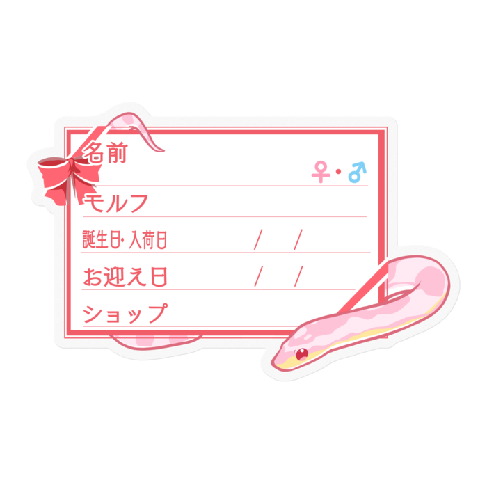 【🐍お名前ステッカー】コーンスネーク(コーラルスノー)-リボン／ピンク