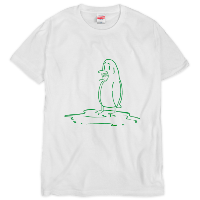 たつぺん線画シルクスクリーンTシャツ - XL 緑白