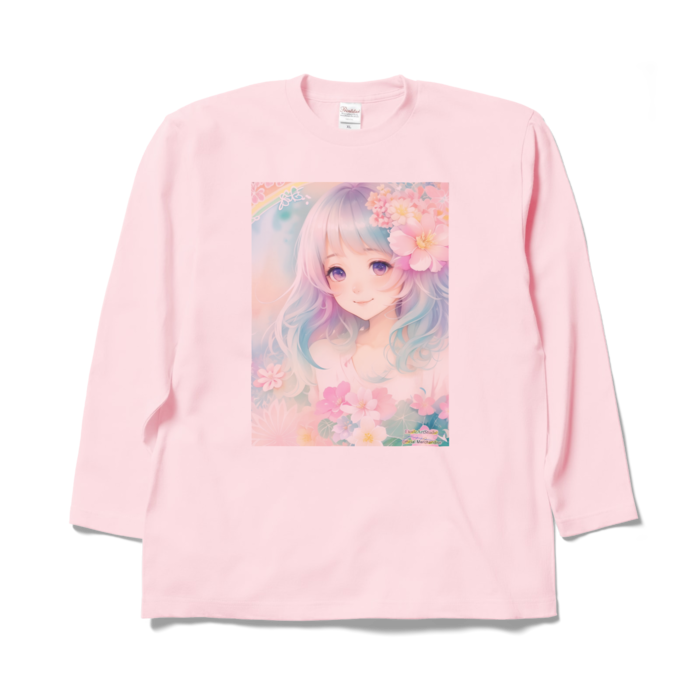 (前面プリント)「夢見る瞳6」長袖カラーTシャツ - XL - ライトピンク