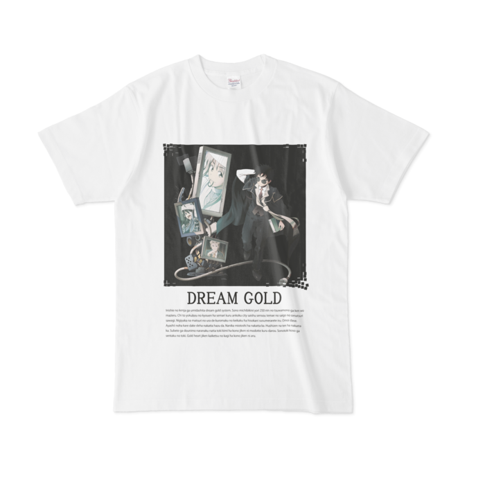 Tシャツ背景黒（髪留め有） - L - 白