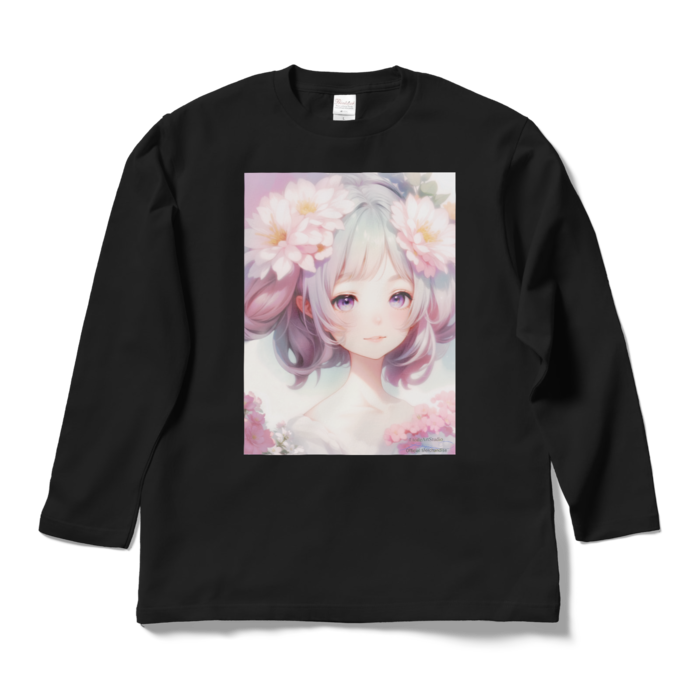(前面プリント)「夢見る瞳3」長袖カラーTシャツ - L - ブラック