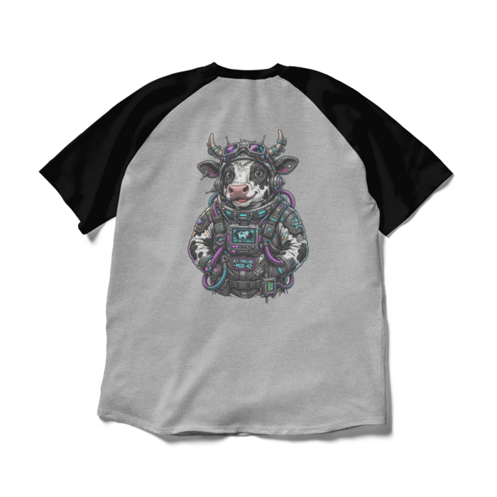 ラグランTシャツ - XL - 杢グレー×ブラック(1)