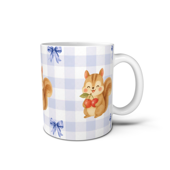 さくらんぼとリス マグカップ - 直径 8cm / 高さ 9.5cm