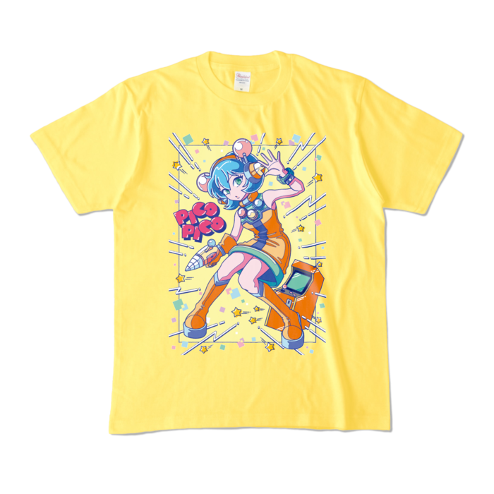 80sレトロポップ「ピコナ」Tシャツ - M - イエロー (濃色)