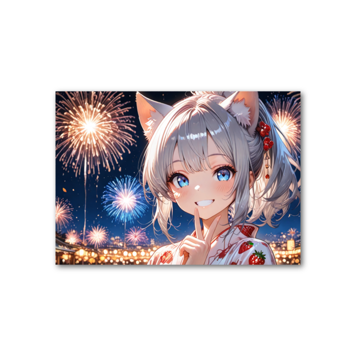 フォト風カード - 横 - 花火浴衣×チャイナ