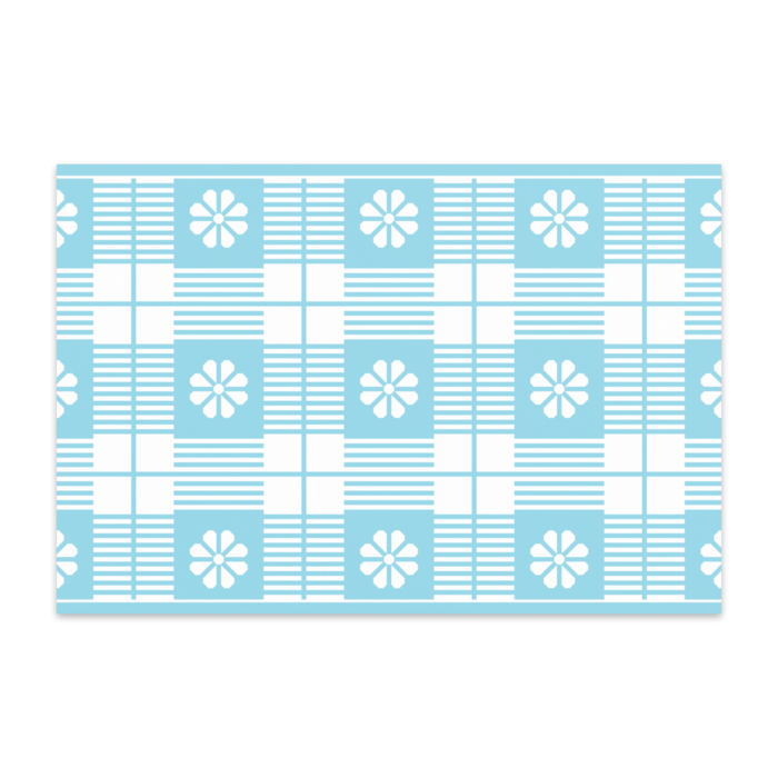 八枚花の横線チェック柄ポストカード(ライトブルー系)