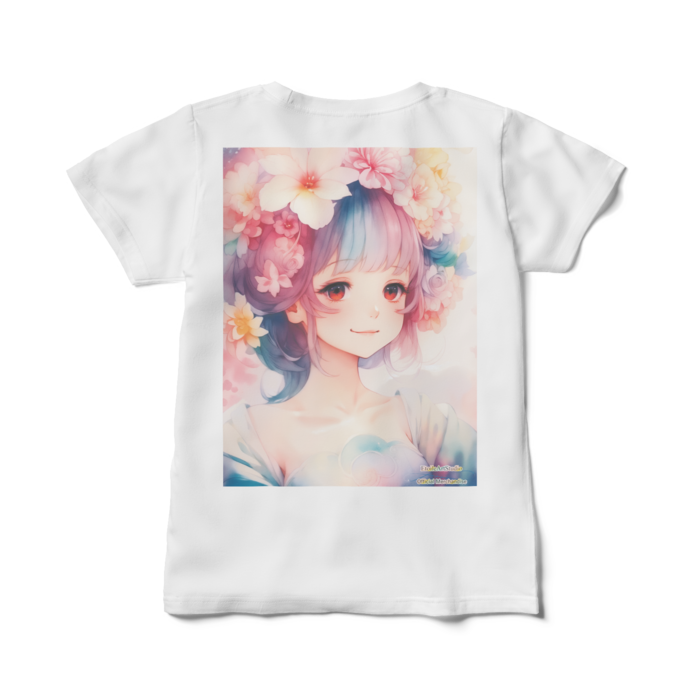 (背面プリント)「夢見る瞳5」レディースTシャツ - M - 白
