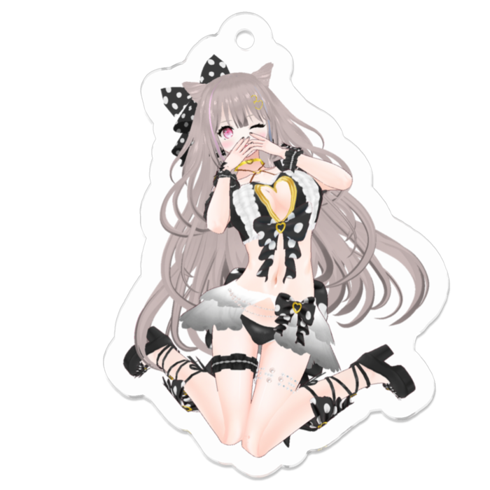 恥ずかしがり♡Black ver.アクリルキーホルダー(裏面コーティング)(embarrassing♡Black ver. keychain back side coated)- 50 x 50 (mm)