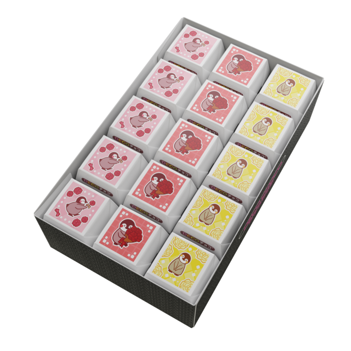 DECOチョコ - 45個入りバラを贈るペンギン
