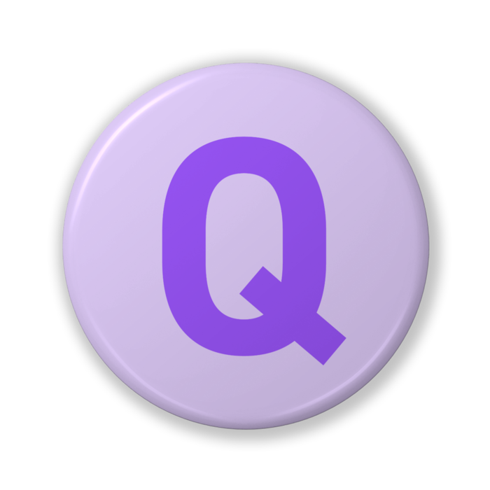 【Q(キュー)】〈パープル〉缶バッジ- 32mm