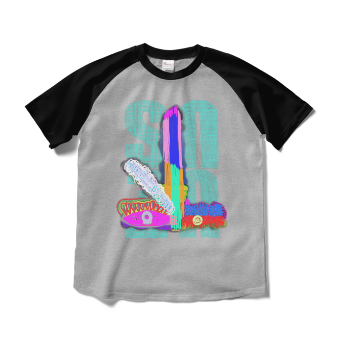 ラグランTシャツ - M - 杢グレー×ブラック
