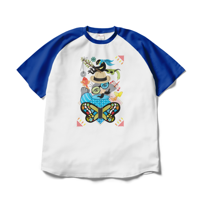 ラグランTシャツ - XL - ホワイト×ロイヤルブルー