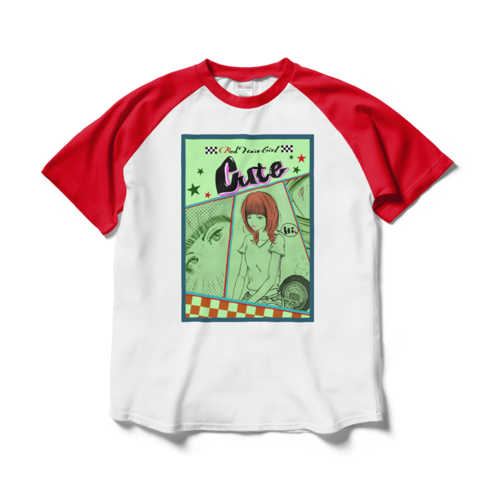 ラグランTシャツ - L - ホワイト×レッド