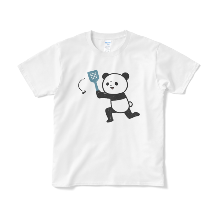 ハエを追い回すパンダ （大プリント／カラー）Tシャツ - S - ホワイト