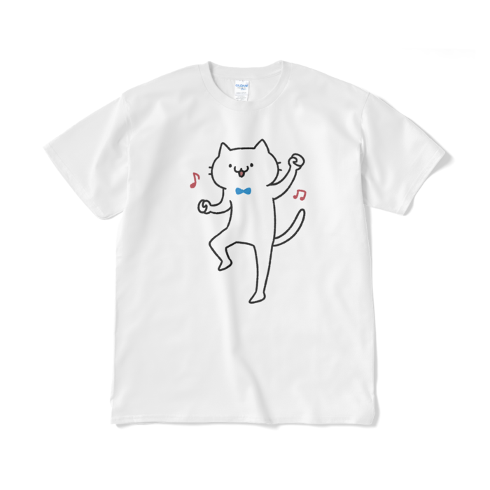 【デカねこ】ダンシングねこ（大プリント／カラー）Tシャツ - XL - ホワイト