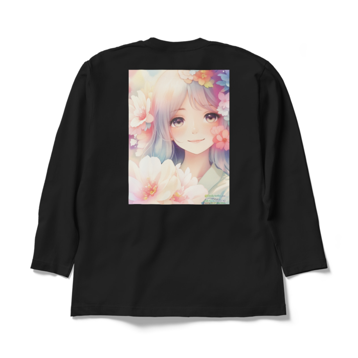 (背面プリント)「夢見る瞳2」長袖カラーTシャツ - XL - ブラック