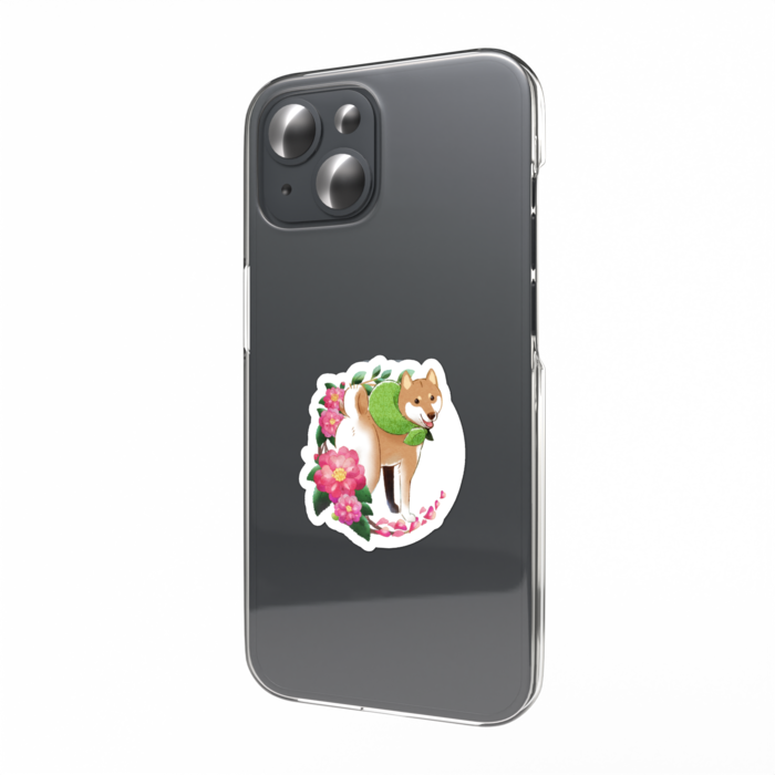 柴犬さんと花便りｽﾏﾎｽﾃｯｶｰ -山茶花・師走(12月)-