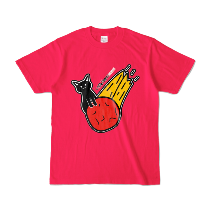 隕石ねこTシャツ - S - ホットピンク (濃色)