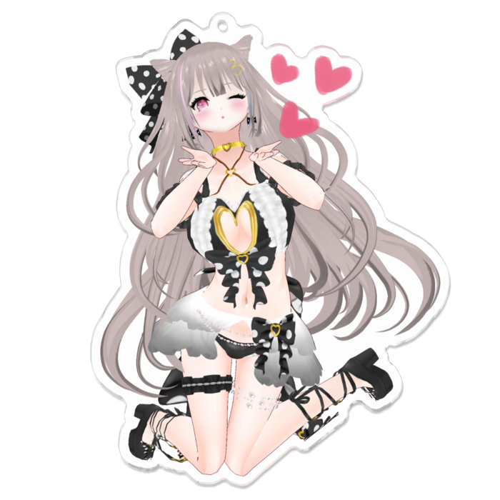 ウィンク♡Black ver.キーホルダー(裏面コーティング)(Wink♡Black ver.keychain back side coated)- 100 x 100 (mm)