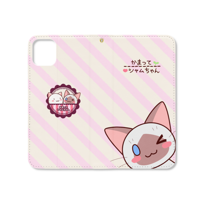 シャムちゃん 手帳型iphoneケース ベルトなし ストライプ Itina Booth