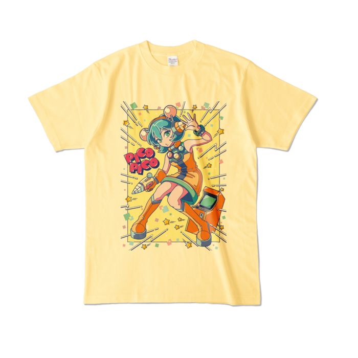 80sレトロポップ「ピコナTシャツ - L - ライトイエロー (淡色)