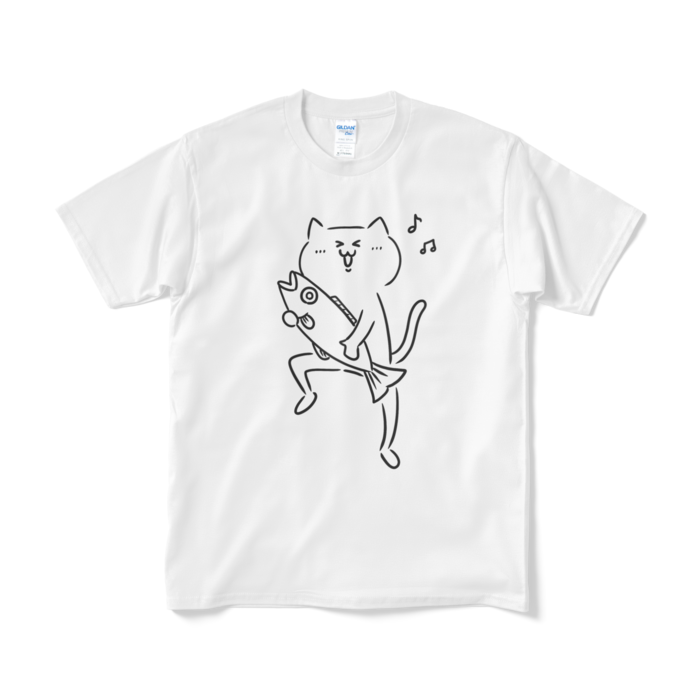 魚をゲットして嬉しい猫のTシャツ（短納期） - M - ホワイト