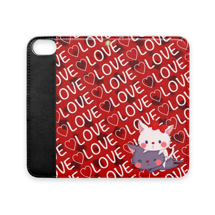 手帳型iPhoneケース(ベルトなし) - iPhone 8 / 7 / SE2(ラブRED) - ストラップ穴 あり