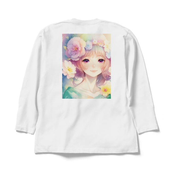 (背面プリント)「夢見る瞳」長袖カラーTシャツ - XL - ホワイト