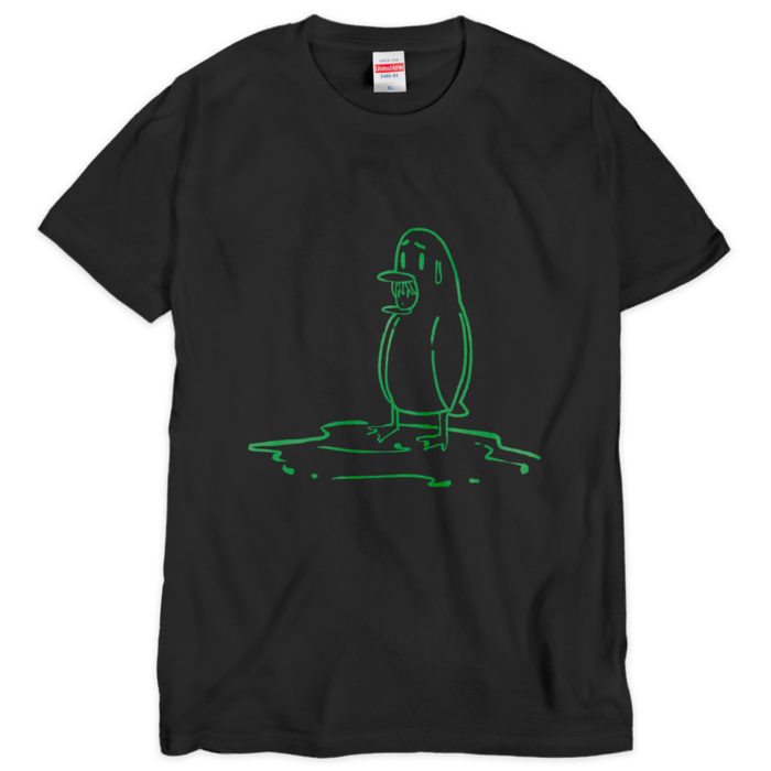 たつぺん線画シルクスクリーンTシャツ - XL 緑黒