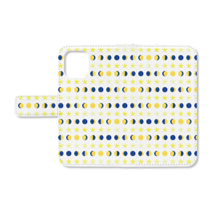 手帳型iPhoneケース・月と星・白- iPhone12 mini - ストラップ穴 なし