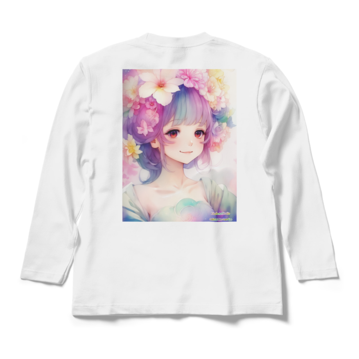 (背面プリント)「夢見る瞳5」長袖カラーTシャツ - M - ホワイト