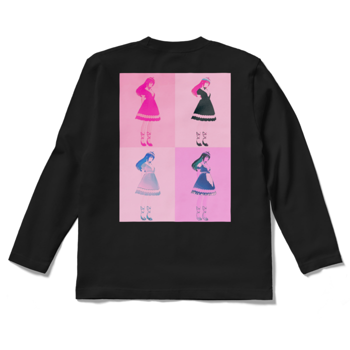 黒ロングスリーブTシャツ - S - (ピンク模様)