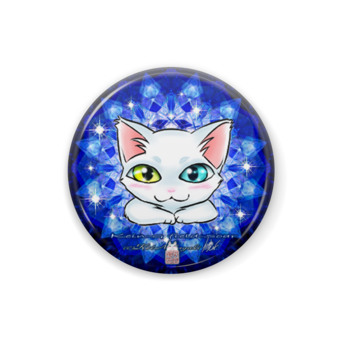 缶バッチ直径25mm-青いステンドグラスと白猫