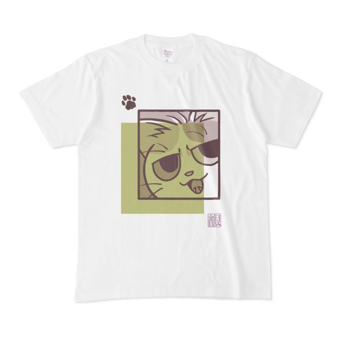 猫柄Tシャツ抹茶 - M
