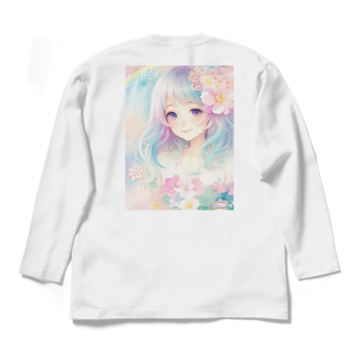 (背面プリント)「夢見る瞳6」長袖カラーTシャツ - L - ホワイト