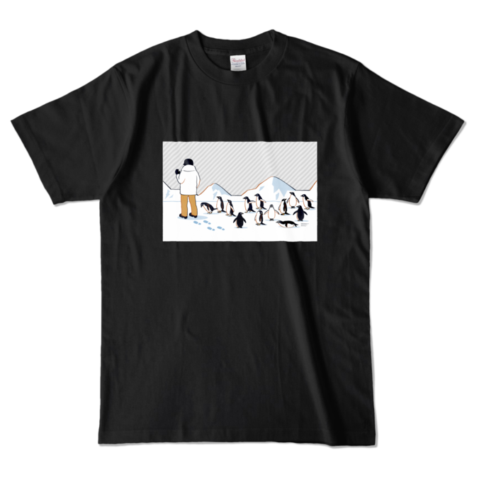 カラーTシャツ　灰色×黒色　L