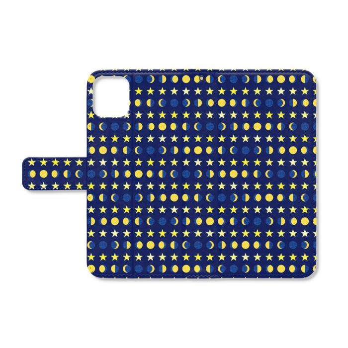 手帳型iPhoneケース・月と星・紺- iPhone11ProMax - ストラップ穴 あり