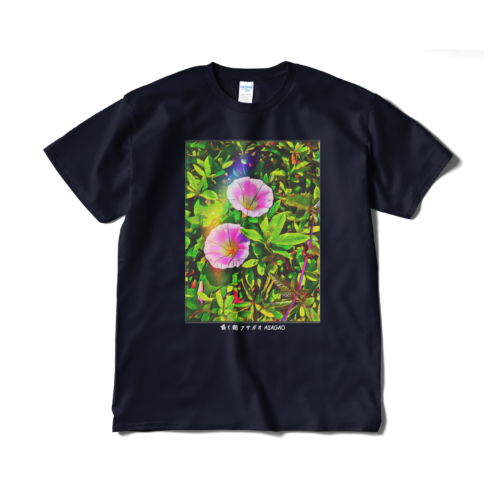 囁く朝 アサガオ ASAGAO デザイナーTシャツ - XL - ネイビー
