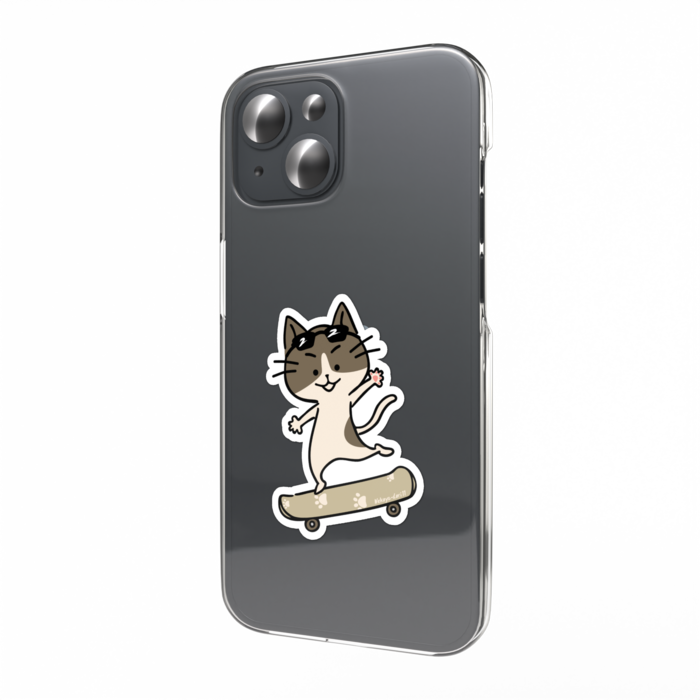 ハチワレネコのスマホステッカー(スケートボード)C