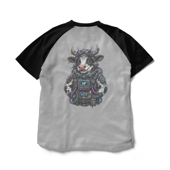 ラグランTシャツ - L - 杢グレー×ブラック(1)