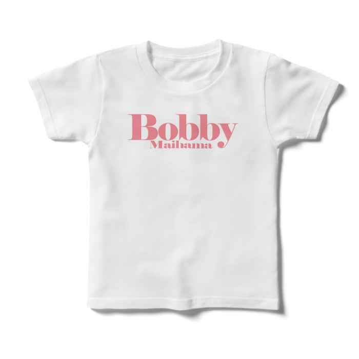 BobbyのキッズTシャツ（ホワイト / ロゴ:ピーチ） - 120cm