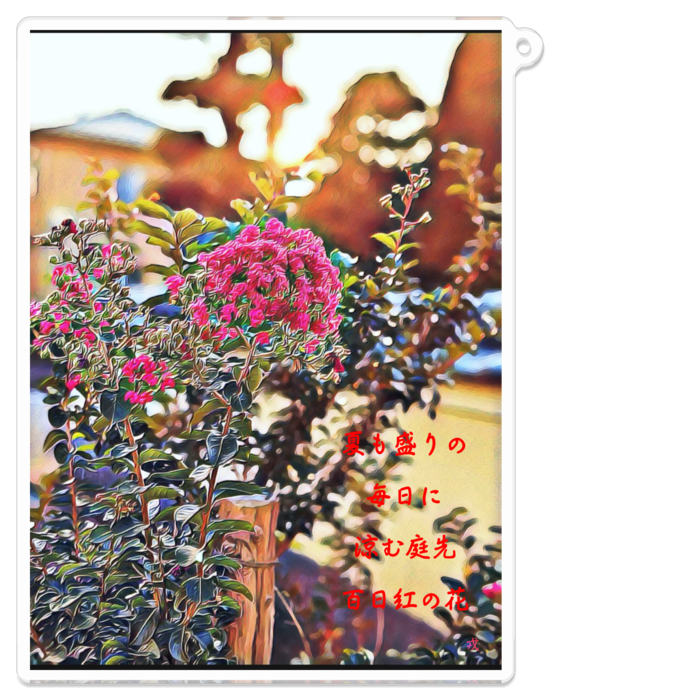 a-190 サルスベリの花 Flower of lagerstroemia indica アクリルキーホルダー - 100 x 100 (mm)