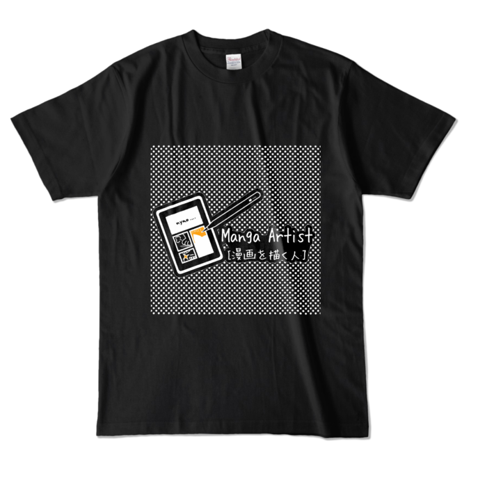 カラーTシャツ - L - ブラック (ポイントカラー：オレンジ)