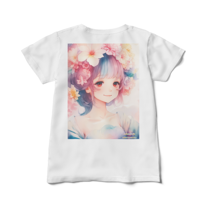 (背面プリント)「夢見る瞳5」レディースTシャツ - L - 白