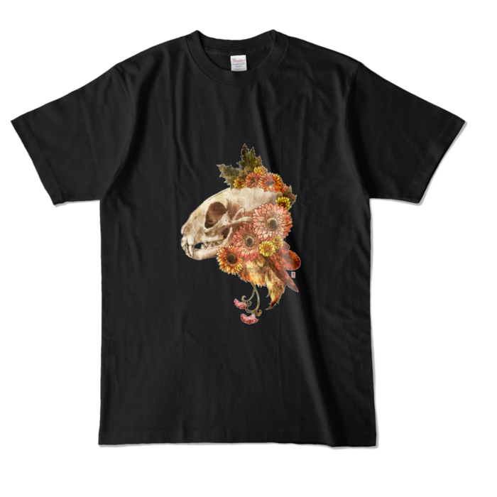 猫頭骨Tシャツ- L - ブラック (濃色)