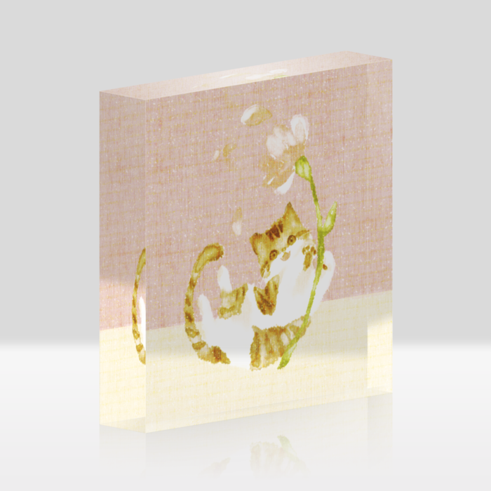 アクリルブロッククリア桃 - 100x100mm