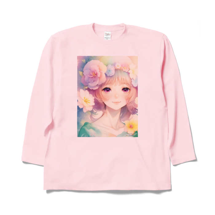 (両面プリント)「夢見る瞳」長袖カラーTシャツ - XL - ライトピンク