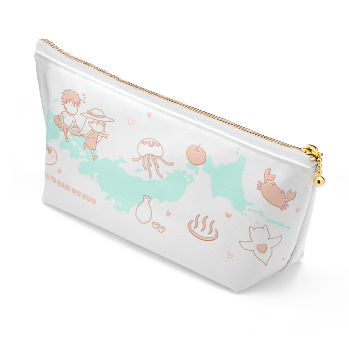 旅行ポーチ/サーモンピンク&ブルー - 長さ21.5cm / 高さ10cm - ホワイト(1)
