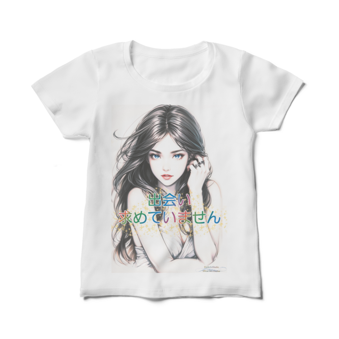 (前面プリント)男よけナンパ除けTシャツ「出会い求めていません」Elegant Woman レディースTシャツ - M(製品への表記はWM) - 白