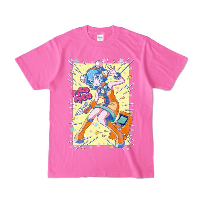80sレトロポップ「ピコナ」Tシャツ - S - ピンク (濃色)